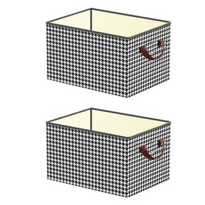 예홈 핸들식 하운드체크 리빙 수납 박스, 혼합색상, 2개