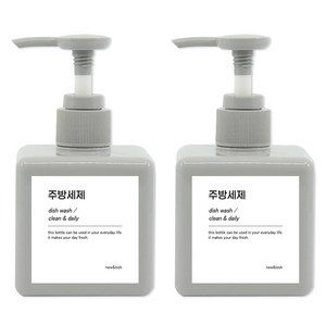 뉴앤룩 욕실 주방세제 디스펜서 일반형 250ml x 2p + Q 라벨 스티커 주방세제 2p 세트, 그레이, 1세트