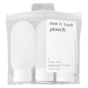 뉴앤룩 여행용 공병 휴대용 욕실 리필용기 100ml x 3p + 파우치 + 라벨 스티커 세트, 1개, 화이트(용기)