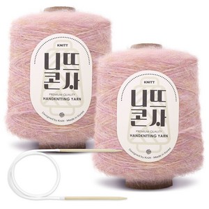 니뜨 베를린소프트 모헤어 미니콘사 뜨개실 200g x 2p + 줄바늘 7.0mm 세트, 1세트, 07 인디핑크(뜨개실)