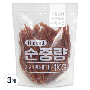 리첼 순중량 강아지 간식, 오리꽈배기, 1kg, 3개