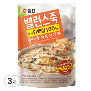 샘표 밸런스죽 통녹두 전복 삼계죽, 420g, 3개