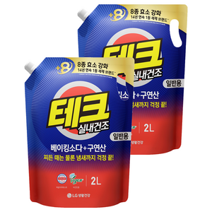 [비건라이프] 테크 베이킹소다 플러스 구연산 실내건조 액체세제 일반 리필, 2L, 2개