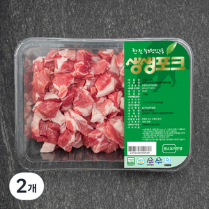 생생포크 한돈 무항생제 1등급 목심 찌개용 (냉장), 500g, 2개