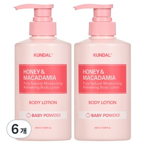 쿤달 허니 앤 마카다미아 퓨어 바디로션 베이비파우더향, 500ml, 6개