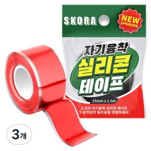 스코라 절연 자기융착 실리콘 테이프 레드 25mm x1.5m, 3개