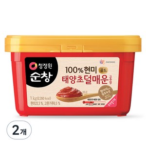 청정원순창 100% 현미 태양초 덜매운 고추장 골드, 1kg, 2개