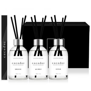 코코도르 화이트라벨 디퓨저 200ml x 3개 + 리드스틱 20p, 양재동꽃시장 + 숲속새벽공기 + 너의비누향, 1세트