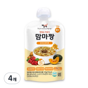 짱죽 맛있는 이유식 맘마짱 8개월부터 1P, 혼합맛(한우/단호박), 120g, 4개