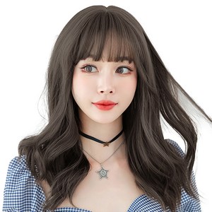 하이유니 셋팅 펌 헤어 긴머리 통가발 50cm + 가발망 + 거치대 세트, 챠콜블랙(가발), 랜덤발송(거치대), 1세트