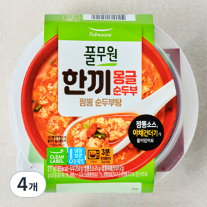 풀무원 한끼 몽글 순두부 짬뽕 순두부탕 냉장, 277g, 4개