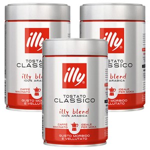 일리 클라시코 로스트 모카 그라운드 분쇄 커피, 모카포트, 250g, 3개