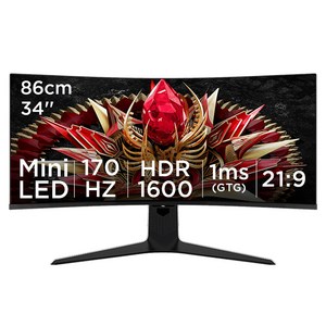 TCL WQHD QD Mini LED 커브드 게임 모니터, 86cm, 34R83Q