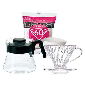 하리오 V60 투명 PP VCS 드립세트 1~2인, 서버 + 드리퍼 + 여과지(100매), 450ml, 1세트