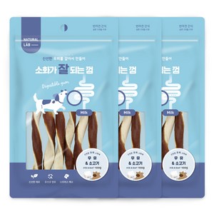 내츄럴랩 소화가 잘되는 껌 강아지 간식, 우유 + 소고기 혼합맛, 100g, 3개