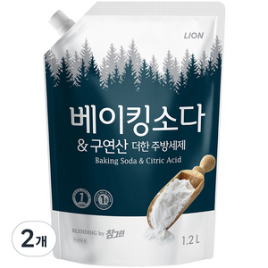 참그린 베이킹소다&구연산 더한 주방세제, 1.2L, 2개