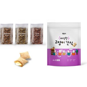 펫둥이 바삭한 고양이 간식 과자속츄르 3가지맛, 혼합맛(연어/닭고기/참치), 50g, 1세트