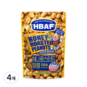 HBAF 넛츠 앤 스낵스 허니로스티드 땅콩, 120g, 4개