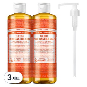 닥터브로너스 티트리 퓨어 캐스틸 솝 세안 바디 클렌저 475ml x 2 + 펌프, 3세트