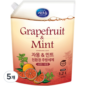 키친솝 자몽 앤 민트 친환경 주방세제, 1.2L, 5개