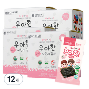 서울대밥스누 우아한 오가닉 어린이 김, 무조미, 15g, 12개