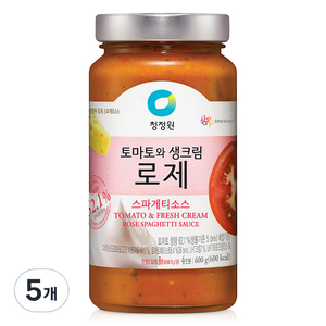 청정원 토마토와생크림 로제 스파게티소스, 600g, 5개