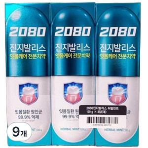 2080 진지발리스 치약 허벌민트향, 120g, 9개