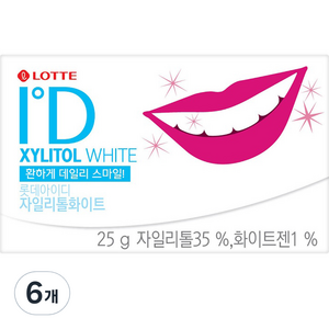 롯데웰푸드 아이디 자일리톨 화이트 껌, 25g, 6개