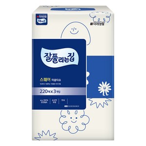 잘풀리는집 스퀘어 천연펄프 미용티슈 2겹, 220매, 3개
