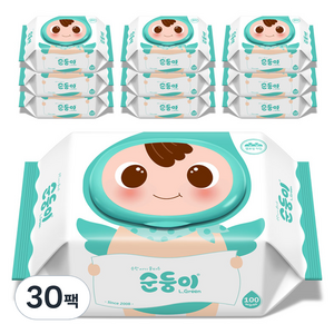 순둥이 오리지널 엘그린 아기물티슈 캡형 50평량, 100개입, 30개