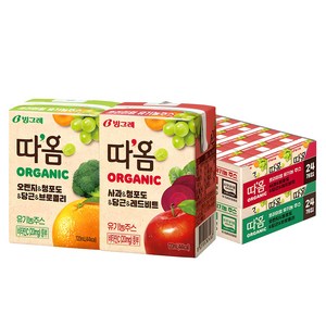 따옴 오가닉 주스 사과 & 청포도 & 당근 & 레드비트 120ml 24p + 오렌지 & 청포도 & 당근 & 브로콜리 120ml 24p, 1세트, 0.12l