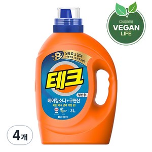 테크 베이킹소다 플러스 구연산 액상세제 본품, 3L, 4개