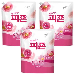 피죤 강력탈취 레귤러 섬유유연제 핑크로즈 리필, 2.1L, 3개
