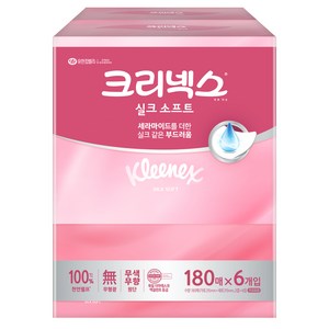 크리넥스 실크소프트 천연펄프 미용티슈 2겹, 180매, 6개