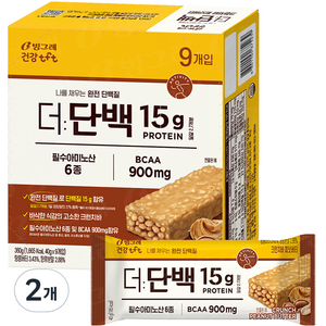 빙그레 티에프티 더단백 크런치바 피넛버터 9p, 360g, 2개