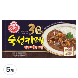 오뚜기 3일 숙성카레 약간 매운맛 고형, 200g, 5개