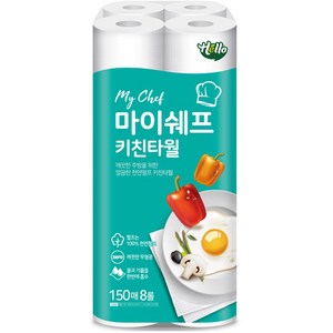 헬로 마이쉐프 천연펄프 키친타월, 150매, 8개