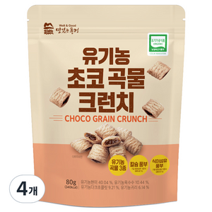 맛있는풍경 유기농 초코 곡물 크런치, 80g, 4개