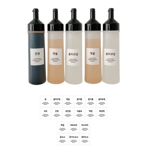 살림공간 소스통 블랙캡 + 라벨 18종, 500ml, 5개