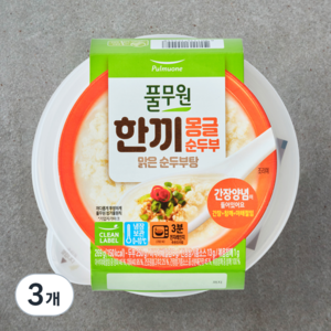 풀무원 한끼 몽글 순두부 맑은 순두부탕, 269g, 3개