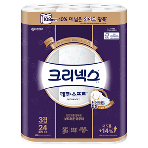 크리넥스 3겹 데코 앤 소프트 와이드 천연펄프 고급롤화장지, 33m, 24개입, 1개