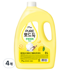 피죤퓨어 뽀드득 주방세제 레몬향, 3L, 4개