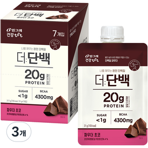 더단백 파우치 초코 단백질 파우더 7p, 217g, 3개