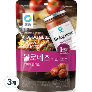 청정원 싱글 파우치 볼로네즈 파스타 소스, 3개, 140g