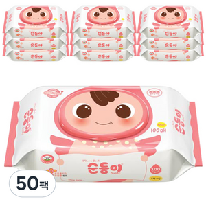 순둥이 베이직 무향 엠보싱 유아물티슈 캡형, 55g, 100매입, 50개