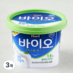 매일바이오 플레인 저지방 요거트 450g, 3개