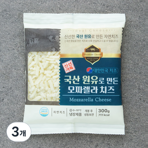 국산 원유로 만든 모짜렐라 치즈, 300g, 3개