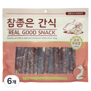 헬로도기 참좋은간식 강아지 건조간식, 오리우유껌, 600g, 6개