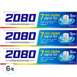 2080 컴플리트액션 쿨민트향 치약, 120g, 6개