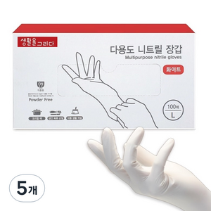 생활을그리다 다용도 니트릴장갑 100매, 화이트, 대(L), 5개